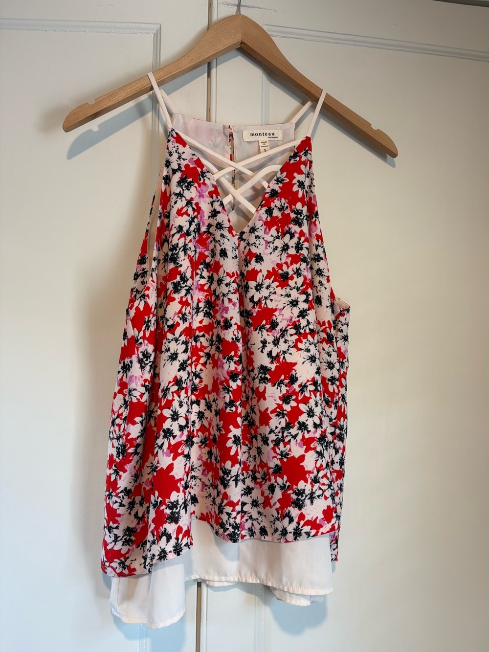 Monteau Floral Flowy Strappy Layered Tank